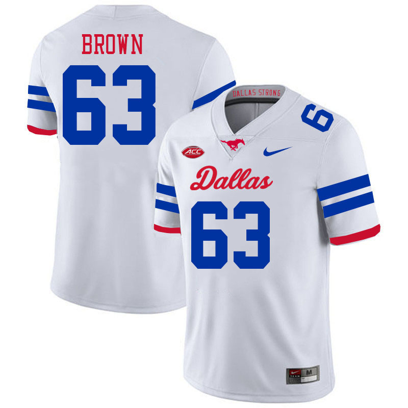 SMU Mustangs #63 Evan Brown Jersey College Football Uniforms-Dallas White